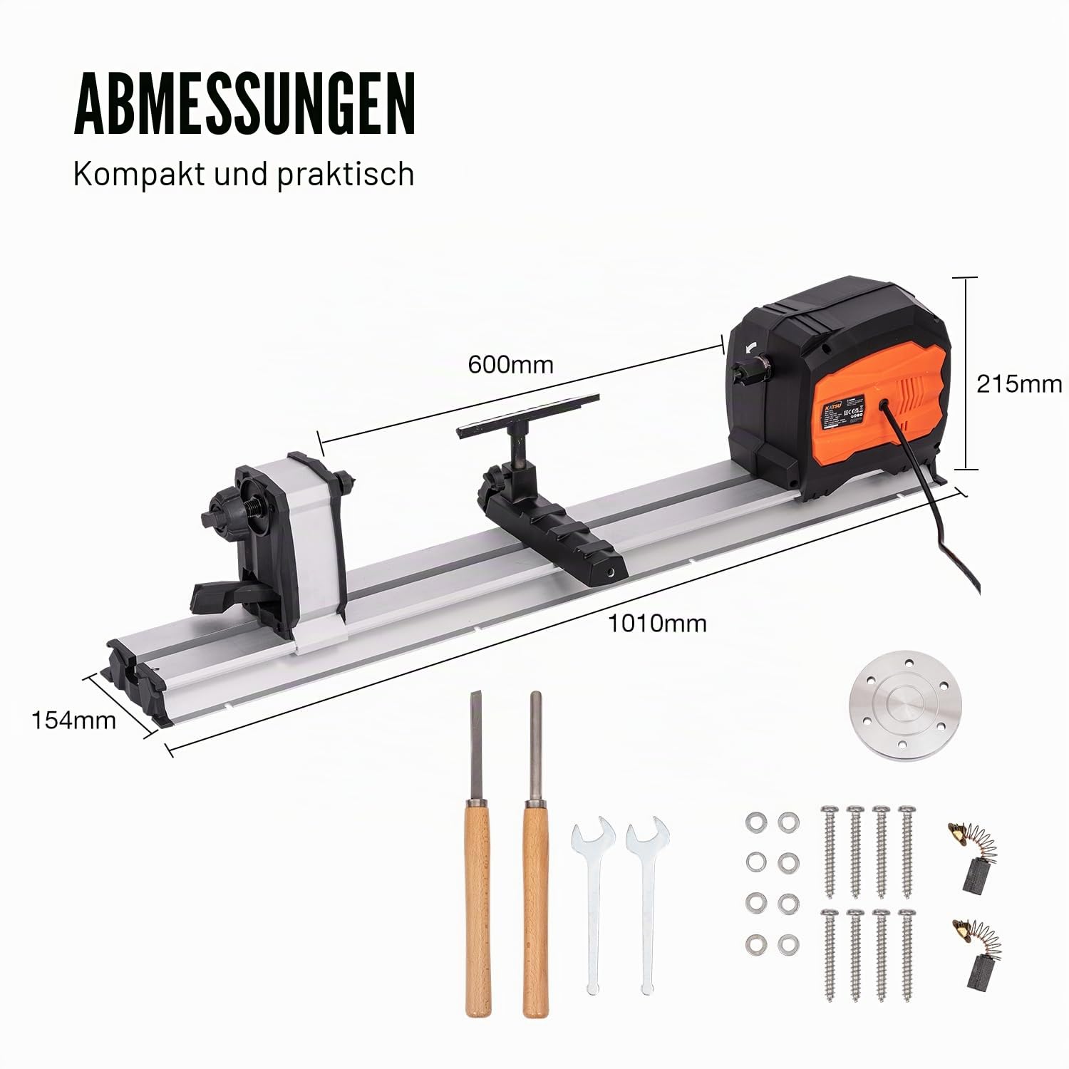 KATSU Mini-Drechselbank, 550 W, elektrische Tisch-Drechselmaschine mit variabler Geschwindigkeit, maximale Werkstücklänge 600 mm, für Heimwerkerprojekte in der Holzbearbeitung