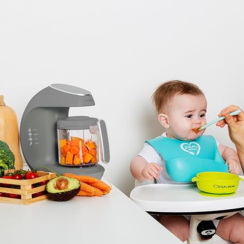 Miniatura 4 de Taza y cuchilla de repuesto con cesta de vapor para máquina de alimentos EVLA'S Baby - Gris