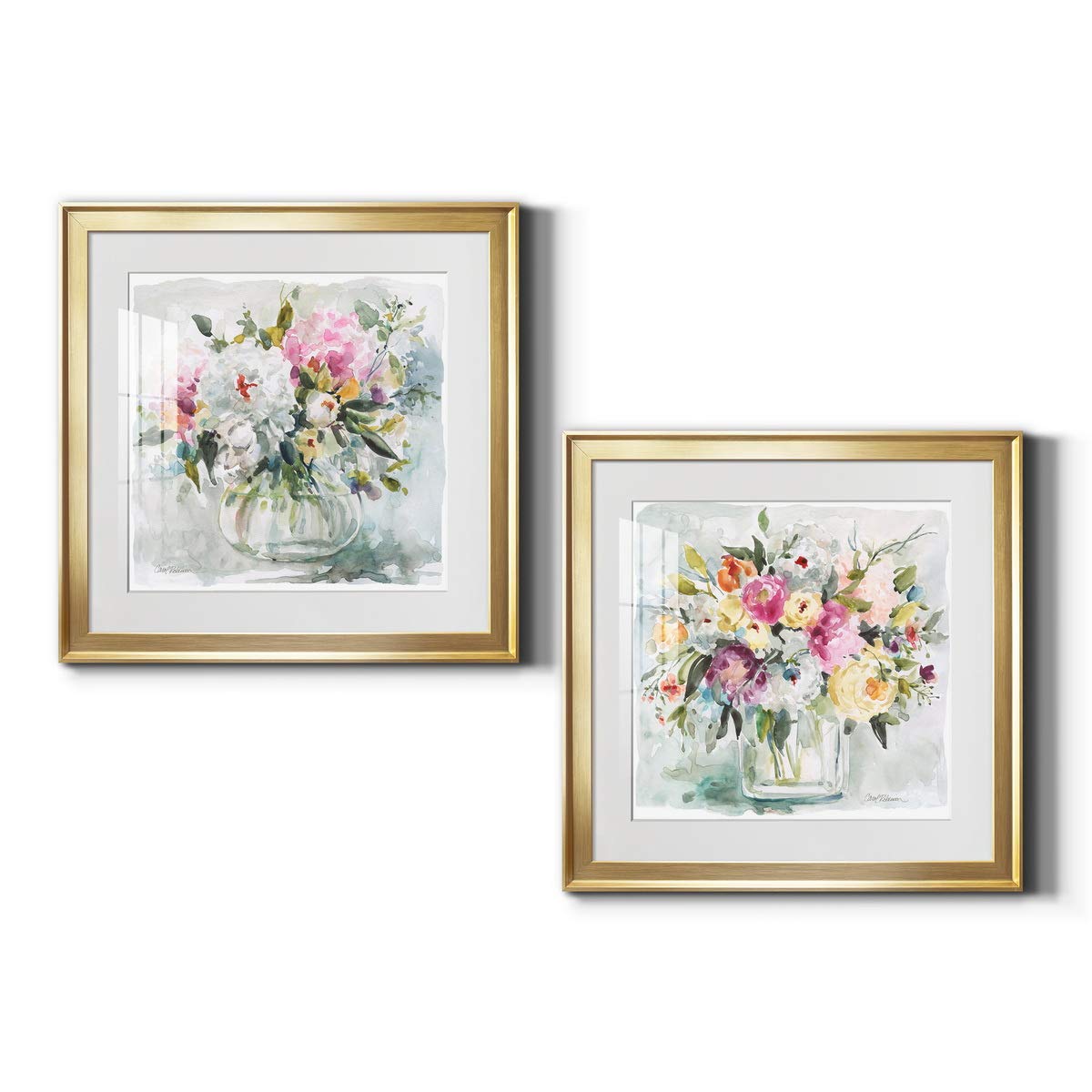 Floral Wall Art, Wall Décor Print, Classic, Geometric, Abstract, Transitional, & Country Chic, With Matte Board, Acrylic Glass, and Hanging Hardware - Casual Arrangement I - Gold Framed - 18X18