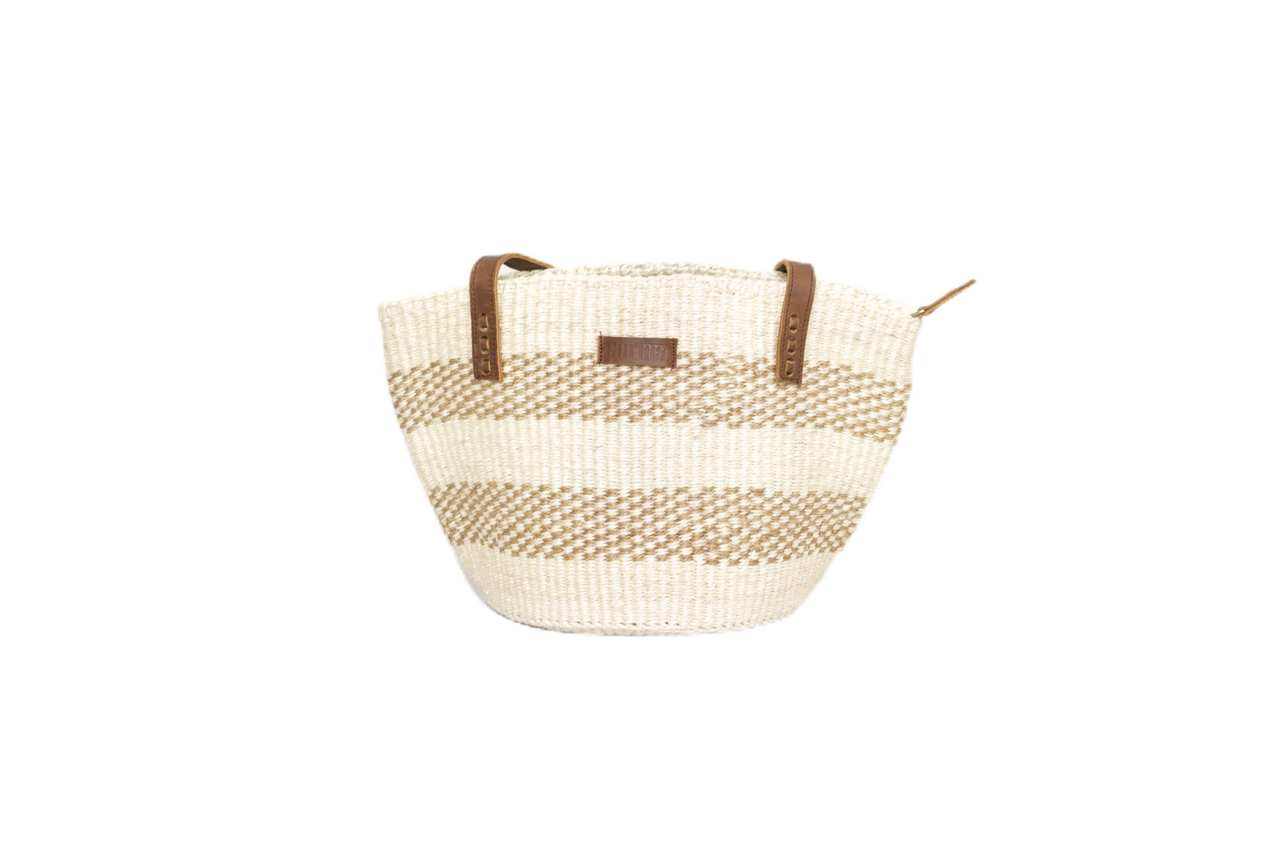 Capazo artesanal con asa de cuero - Bolsa de Sisal hecha a mano estilo Vintage para verano