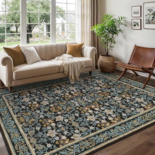 GarveeHome 6x9 Area Rugs for Living Room: Washable Bedroom Rug Blue Black