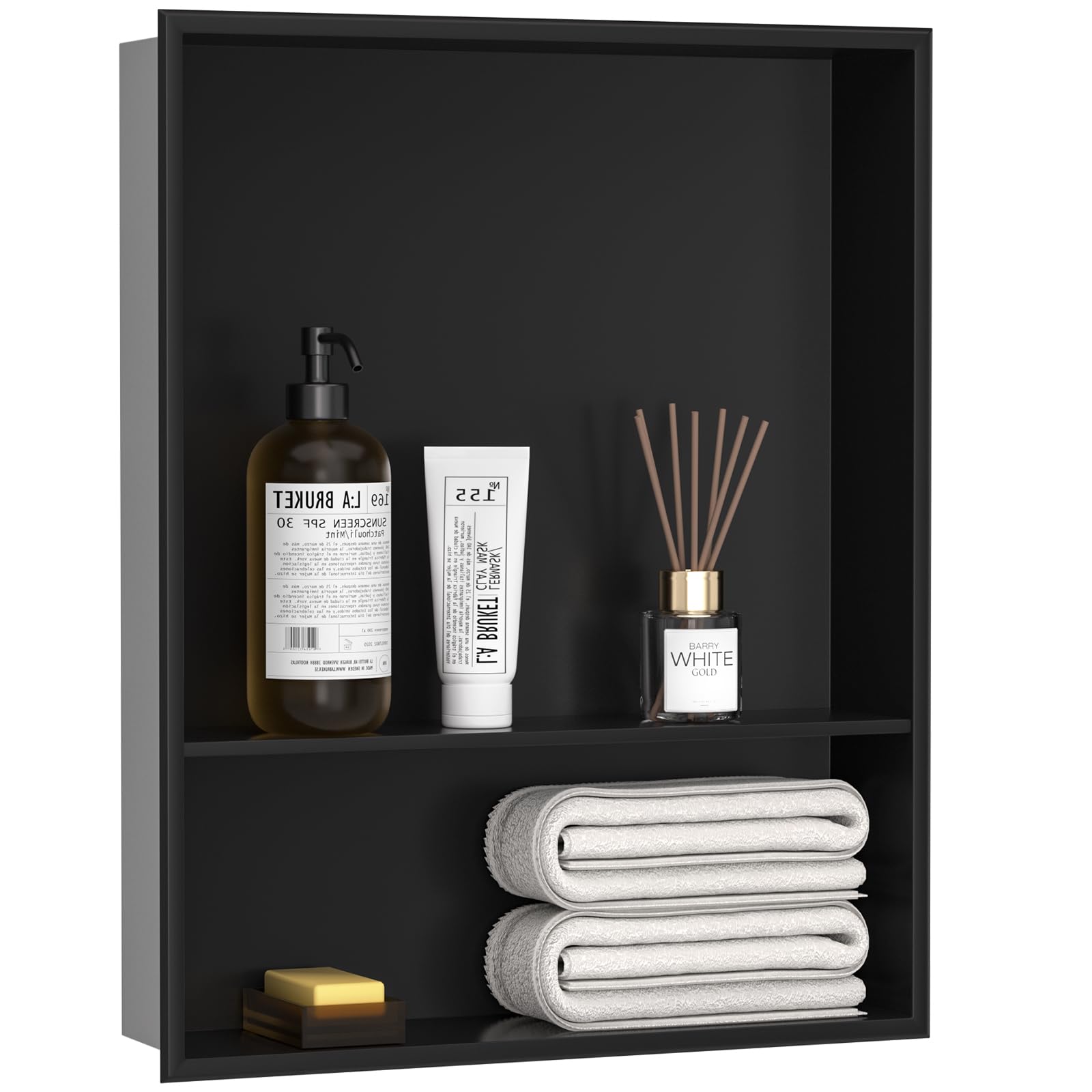 DAYONE Matte Black Shower Niche 16" X 20" NO Tile Needed, Stainless Steel Bathroom Wall Soap Niche Insert Recessed Double Shelf Organizer, Modern in Wall Shower or Tub Storage Nook
