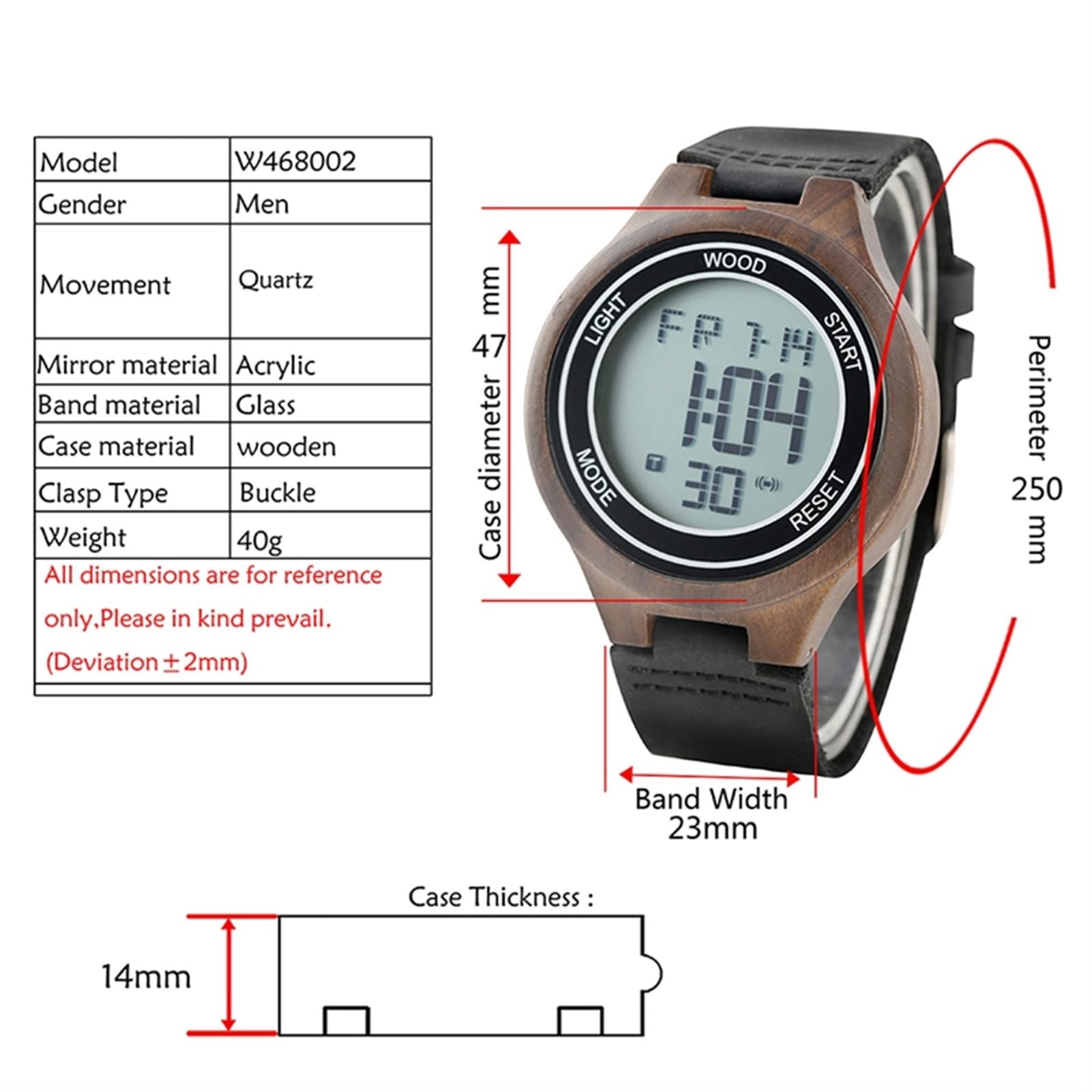 Visione notturna PORTATO Orologi digitali orologio da uomo in legno naturale uomo orologio da polso elettronico in pelle di legno fatti a mano Uomo Orologi da polso