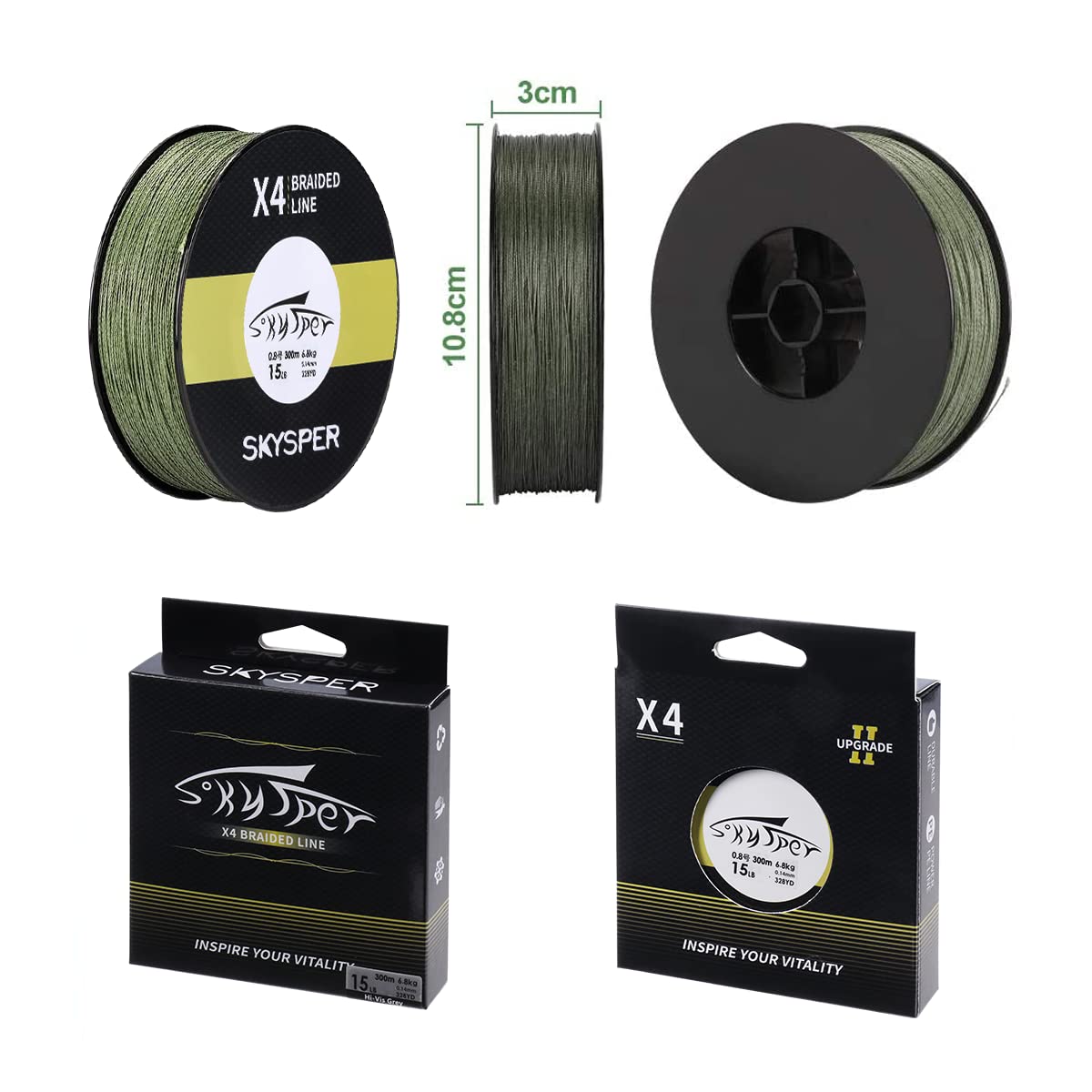 SKYSPER Trenzado de Pescar X4 Trenzado de 4 Hilos 300/500/1000 m PE Sedal Trenzado Super Suave Fuerte de Polietileno Línea de Pesca 15-100LB Profesional Hilo Trenzado para Pesca en mar — view 7