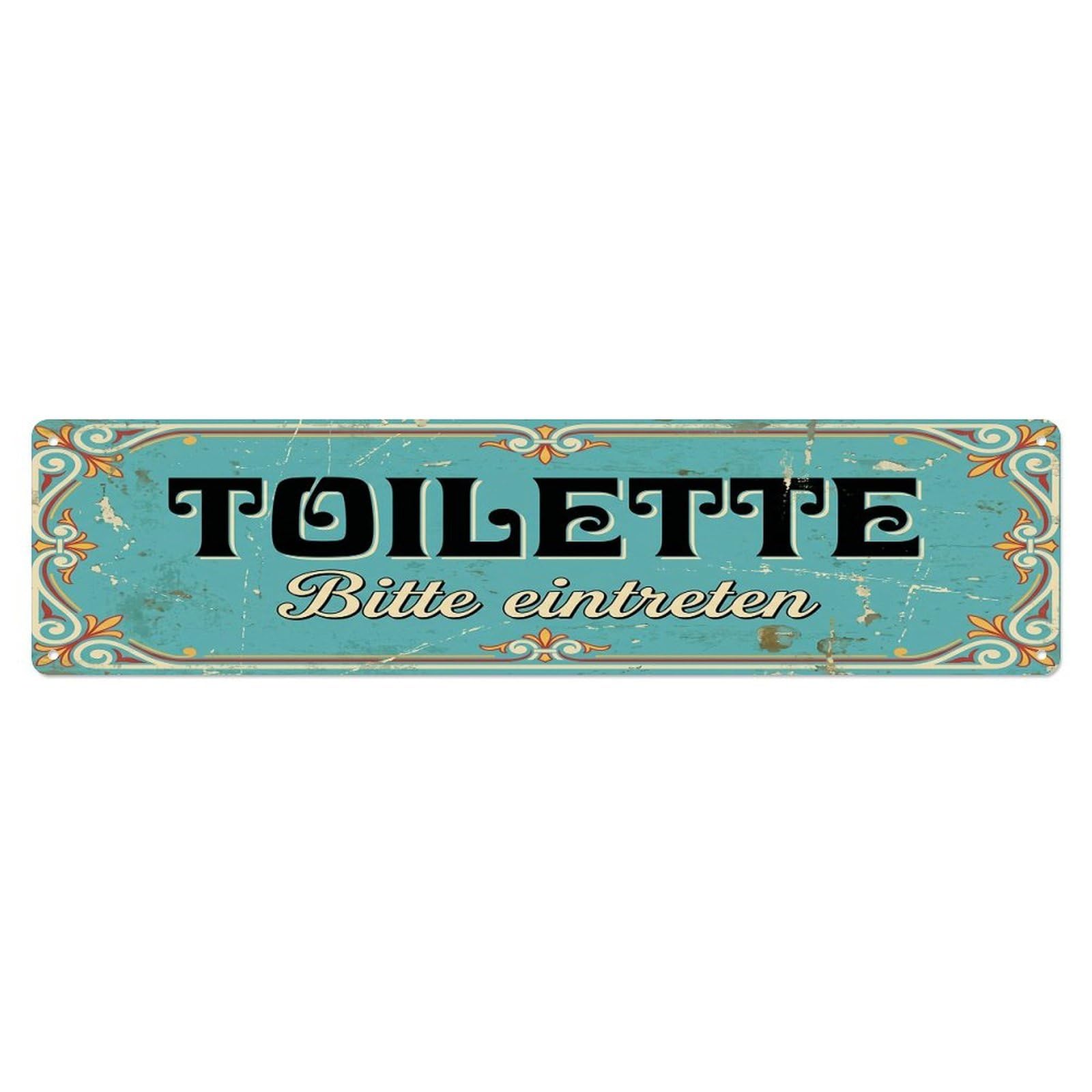 Retro Cheerful Restaurant Toilet Toilet(WC) Door Metal Tin Sign Plaque Wall Decor for Cafe, Club Bar, Office, Home Garden Metal Poster 4x16Inch