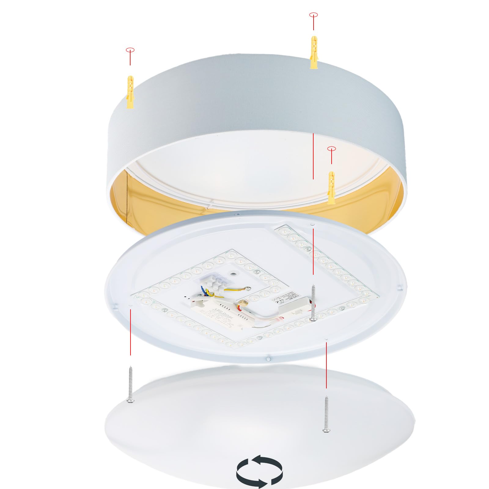 Alpinaluz Plafoniera LED da Soffitto Ø40 cm 30W Schermo Tessile Bianco con Interno Dorato Riflettente Luce Regolabile CCT 3000K/4000K/6000K Design Elegante per Soggiorno Camera