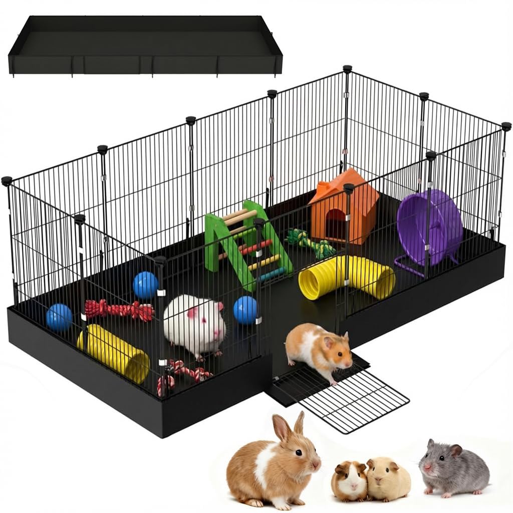 Guinea Pig Cages DIY Small Animal Playpen with Waterproof Liner, Expandable Cage for Guinea Pigs, Metal Wire Yard Fence Rabbit Cage