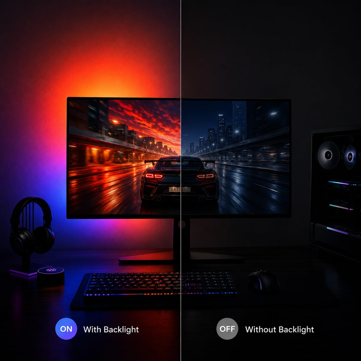 Tira de luces LED para monitor de PC de 32 pulgadas, retroiluminación RGB para sincronización de pantalla con control de aplicación inteligente, decoración de sala de juegos y escritorio, 4
