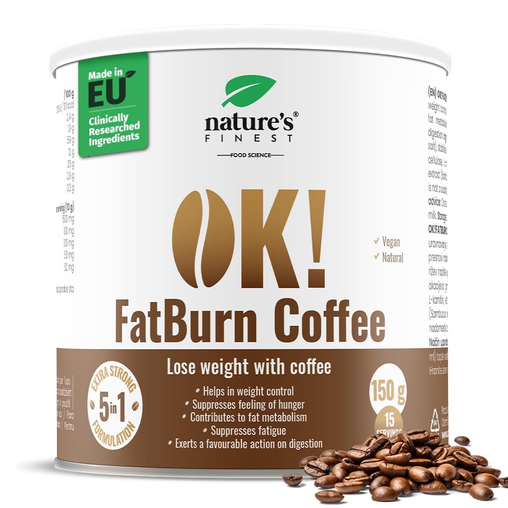 Nature's Finest by Nutrisslim OK! FatBurn Coffee | Coffee Drink with 5in1 Action for Energy and weightloss | with L-carnitine, Elderberry and Guarana, 150.0 grams, 150.0 gram, Pack of 1