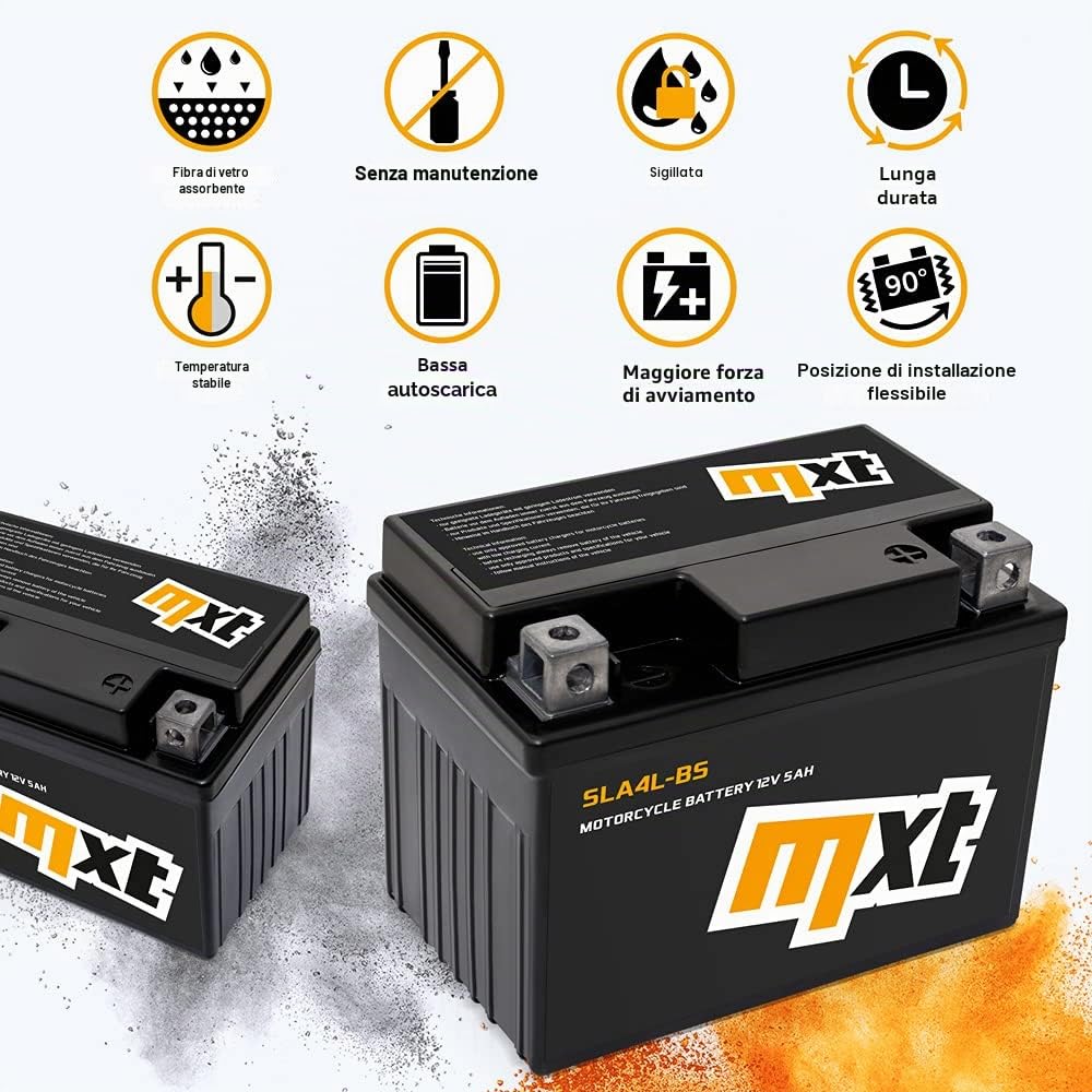Maxtuned Batteria 12V 5Ah SLA4L-BS YTX5L-BS YB4L-B YTX4-BS Esente da Manutenzione Sigillata