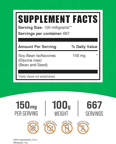 Miniatura 2 de BULKSUPPLEMENTS.COM Polvo de isoflavonas de soja, isoflavonas de soja de 150 mg, suplemento de isoflavonas para mujeres, para apoyo óseo, puro y sin