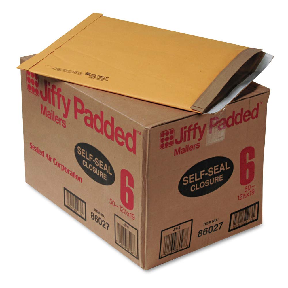 Jiffy Padded Self-Seal Mailer, Side Seam, #6, 12 1/2x19, Gold Brown, 50/Carton, Sold as 50 Each