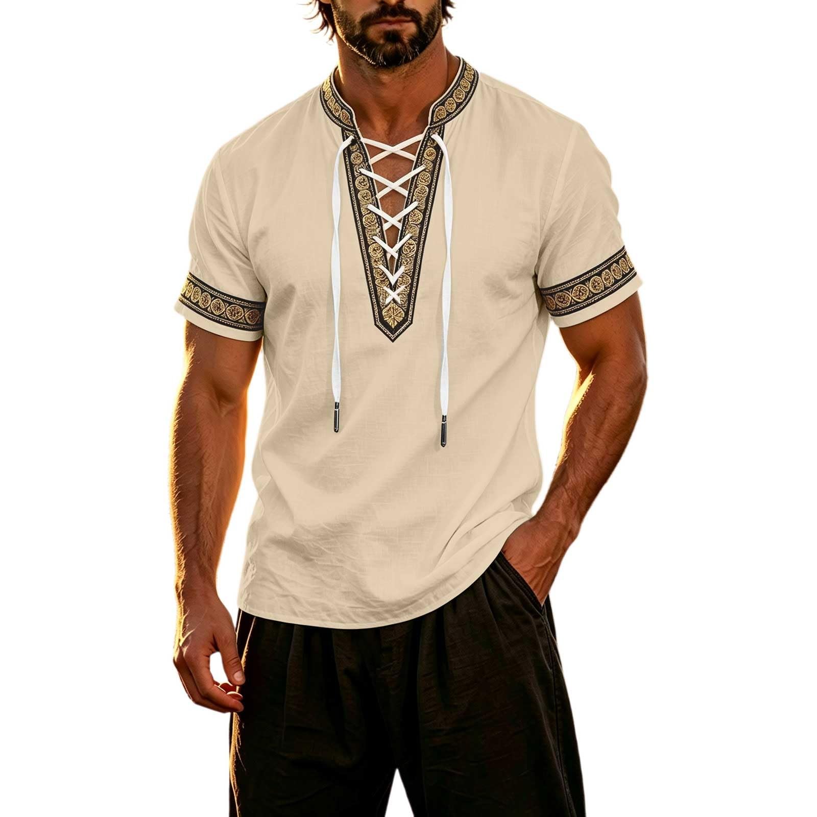 Summer Shirts for Men Short Sleeve Medieval Pirate Scottish Ghillie Shirt — image 1