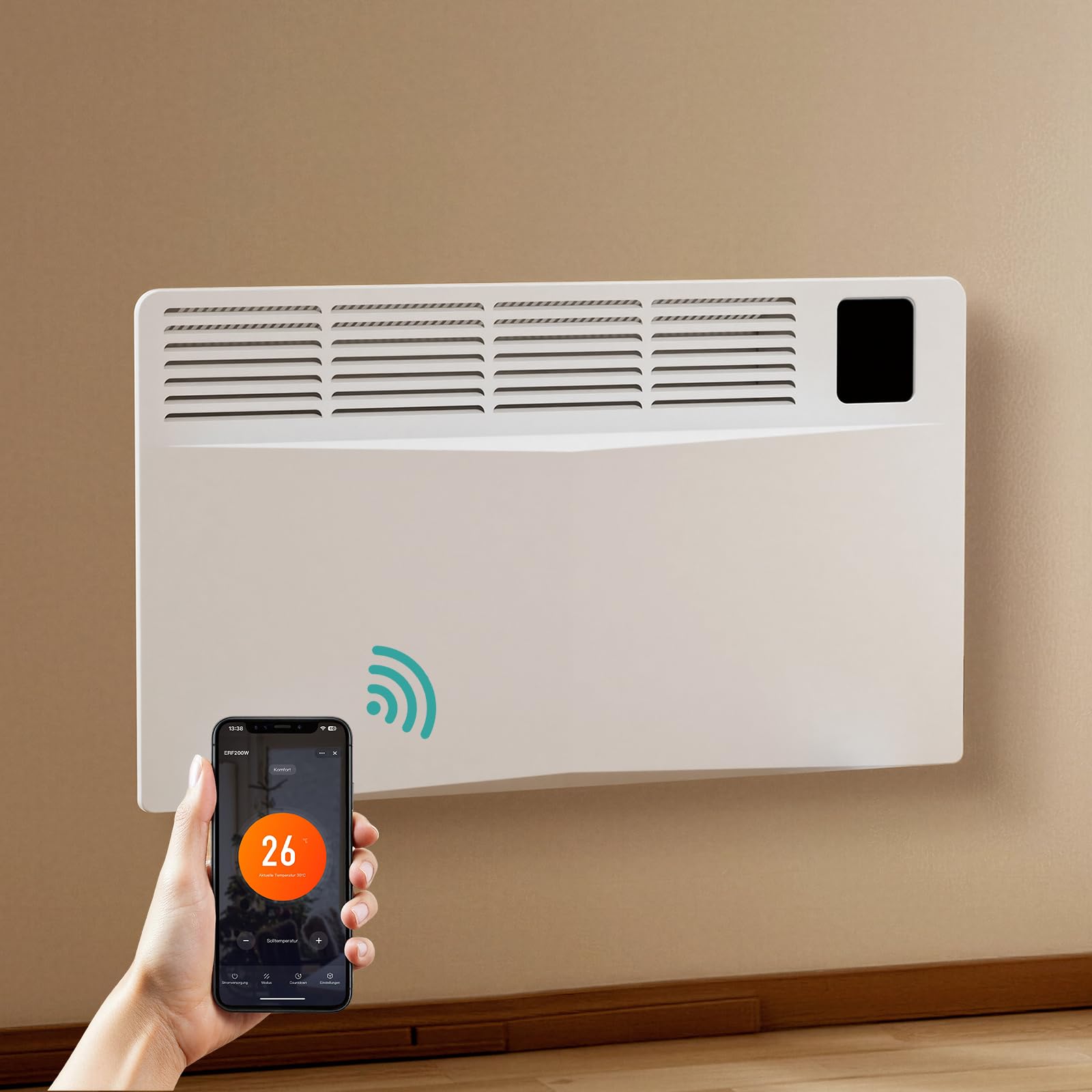 EMKE Radiador Eléctrico Inteligente 2000W Blanco – Convectores con WiFi y Control por App, Calefacción Eléctrica de Bajo Consumo, Montaje en Pared o de Pie, 755×420×80 mm