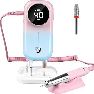 Professional Nail Drill Machine, AZ GOGO 40000RPM Rechargeable Pro Electric Nail Drills for Acrylic Gel Nails - Updated Coreless Motor Low Noise Low Vibration Low Heat Salon Portable Magnetic E-file