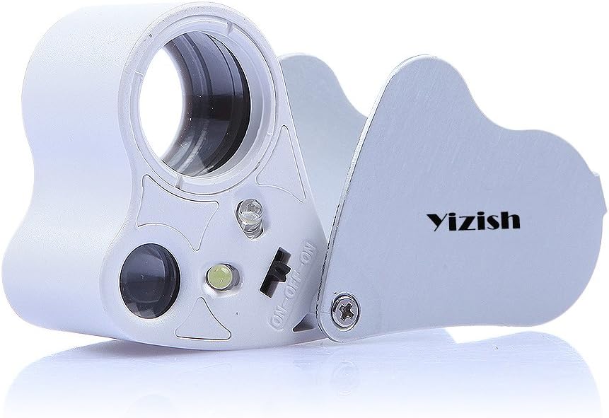 Magnifying Glass, Yizish 30X 60X Dual Lens LED Illuminated Jewelry Magnifier, Pocket Microscope Magnifying Jewelers Eye Loupe Glasses