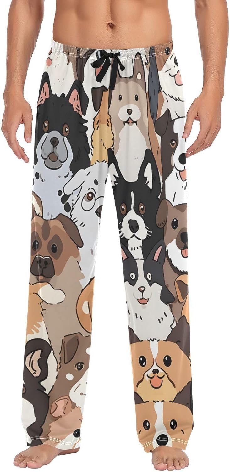 ALAZA Cute Dog Prints Puppy Animal Men's Sleepwear Mens Pajama Pants Bottoms with Pockets, S