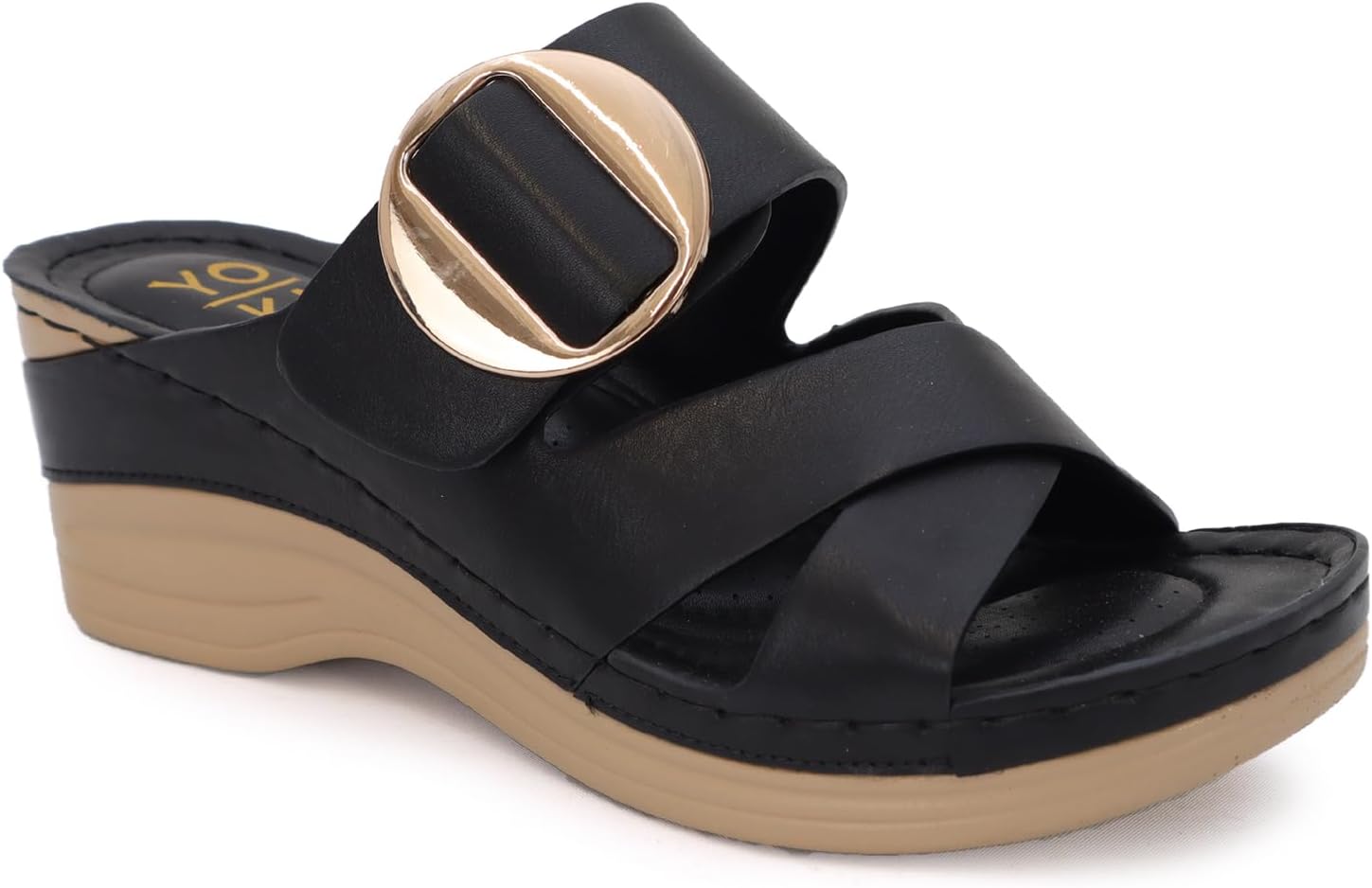 YOKI IRENA Wedge Sandals For Women With Crisscross Strap And Buckle - Open Toe Sandal With Cushioned Footbed & Womens Sandals Comfortable Dressy - Image 2