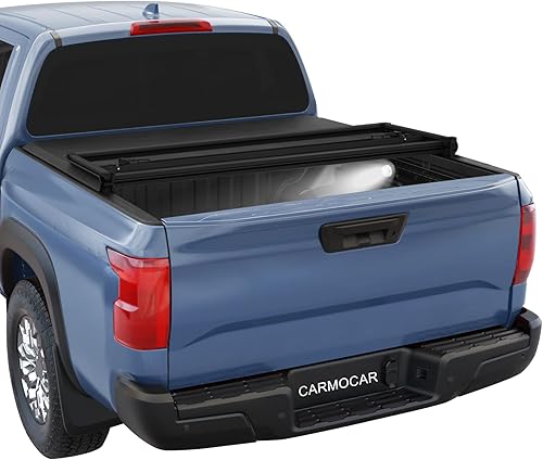 CARMOCAR Cubierta suave de tres pliegues para cama corta de 5 pies  Fundas de repuesto para cama de camioneta Nissan Frontier 2005-2023 con luz LED