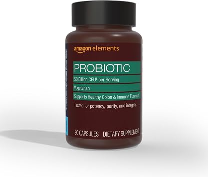 Amazon Basics One Daily Adult Probiotic Blend, Supports Healthy Colon and Immune Function, 50 Billion CFU 2 Strains, 30 Capsules, 1 Month Supply Previously Amazon Elements