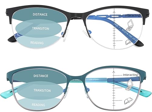 Miniatura 8 de Kafirlo Gafas de lectura multifocales progresivas para mujer, ojo de gato, sin línea, multienfoque, transición, luz azul, marco de metal para mujer