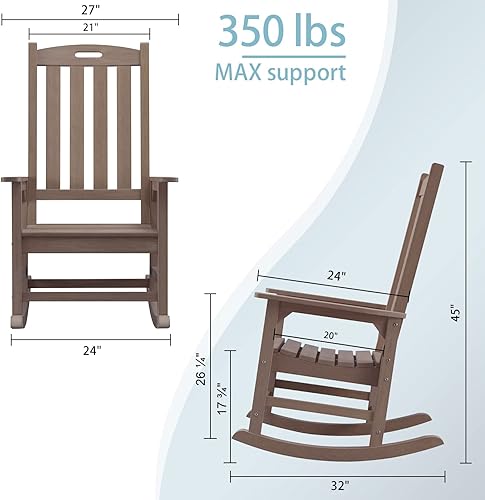 Miniatura 3 de Psilvam Juego de 2 mecedoras de gran tamaño para exteriores, balancín de porche con asiento de 21 pulgadas de ancho y respaldo de 32 pulgadas de