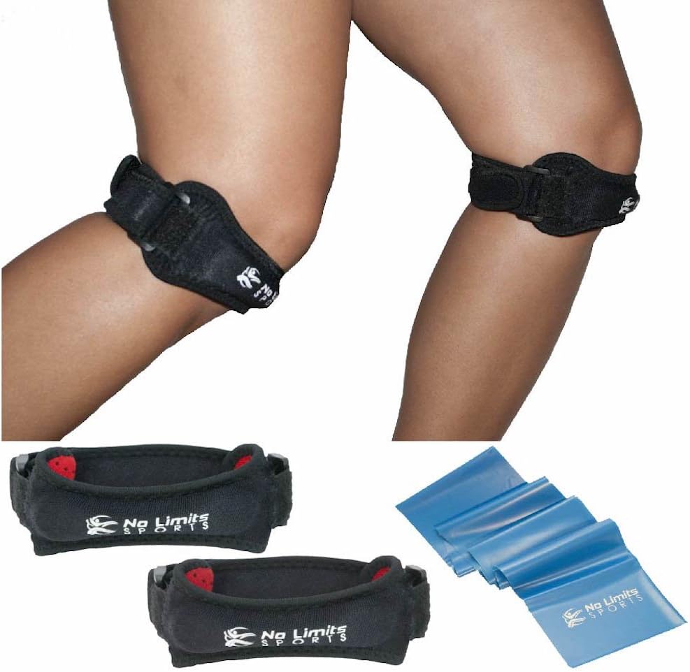 No Limits Sports Patella Knee Straps w/Bonus Resistance Band Knee Support for
