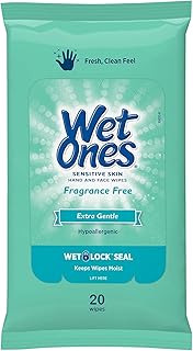 Wet Ones Wipes for Hands & Face, 20 Count Travel Pack (Pack of 5) 100 Wipes Total (Sensitive)