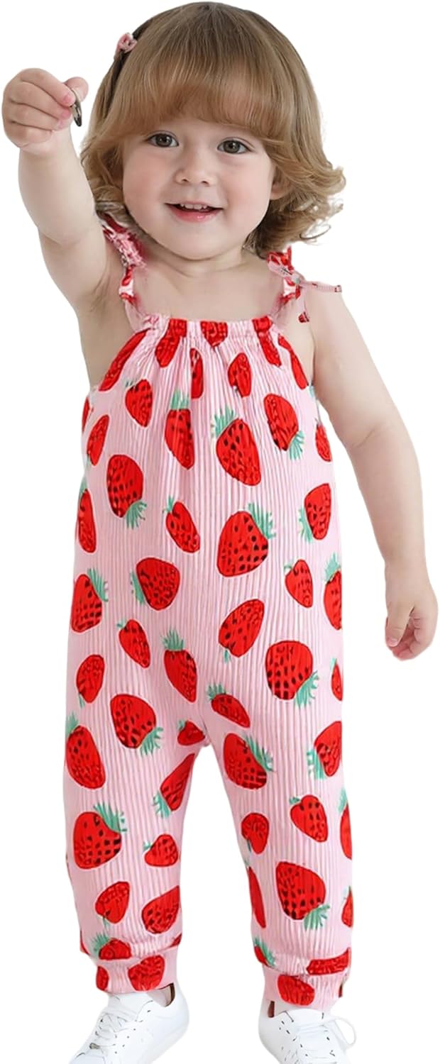 SUNNY PIGGY Baby Girl Clothes Infant Sleeveless Jumpsuit One Piece Romper Newborn Overalls Outfits Bodysuit with Hat Red Strawberry 0-3 Months