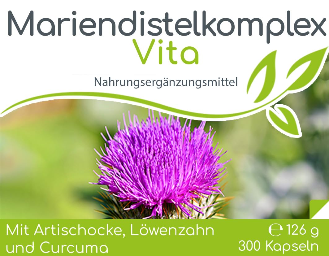 Cellavita Mariendistel Komplex Vita (Mariendistelextrakt) Extrakt mit Mariendistel, Artischocke, Löwenzahn und Curcuma | natürlich & vegan | (300 Kapseln)