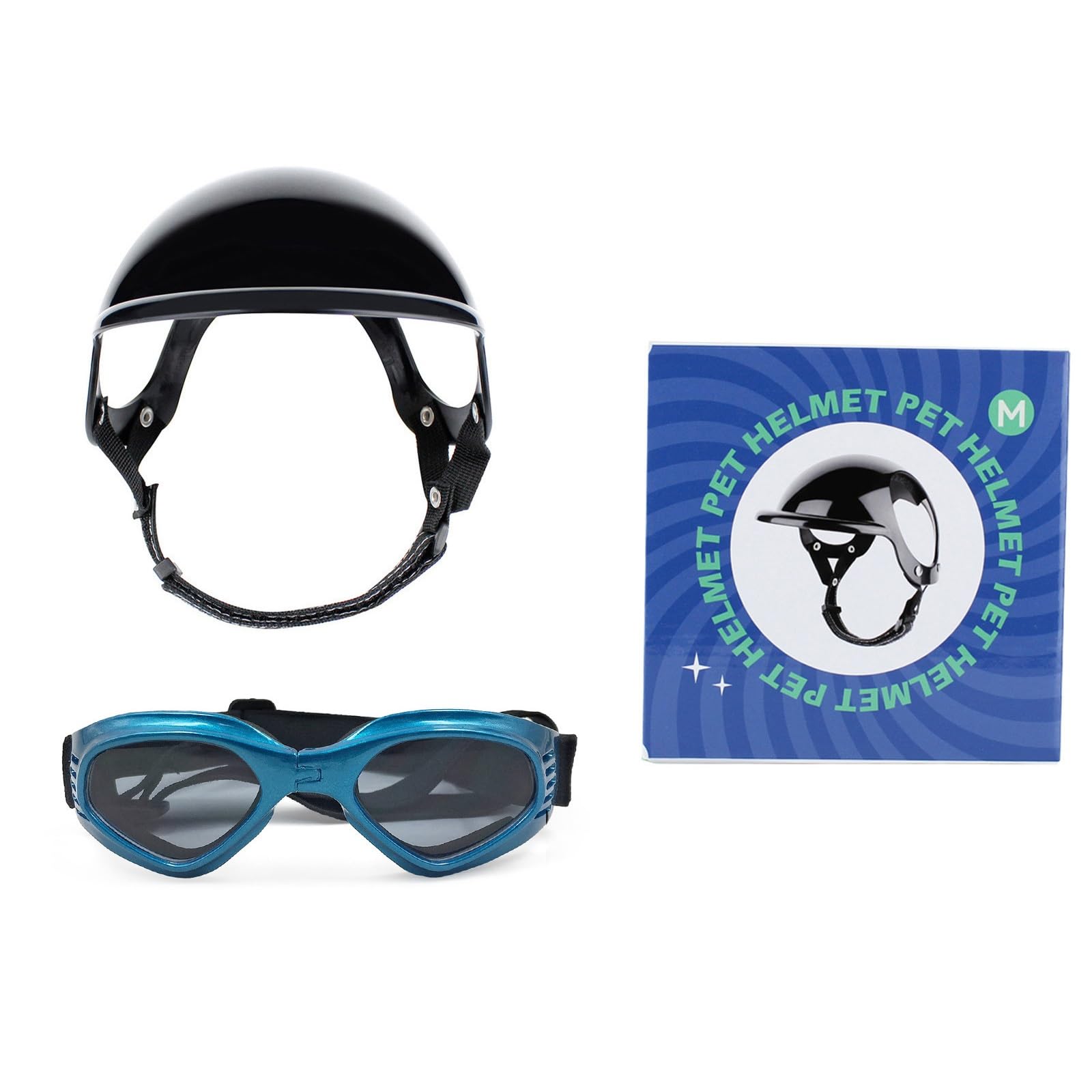 Lunettes protection pour petits chiens avec casque moto animaux bleu M