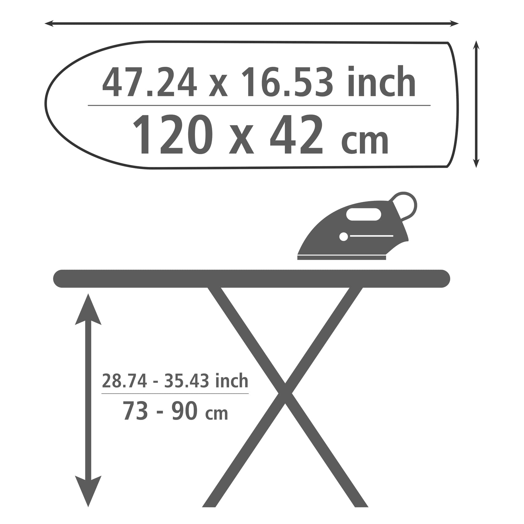 WENKO Bügeltisch Supreme, Bügelbrett mit großer Bügelfläche (120x42 cm) und extra dicker Polsterung, rückenschonend höhenverstellbar, stabiles Gestell aus Metall in Weiß, zusammengeklappt: 164x42x6 cm