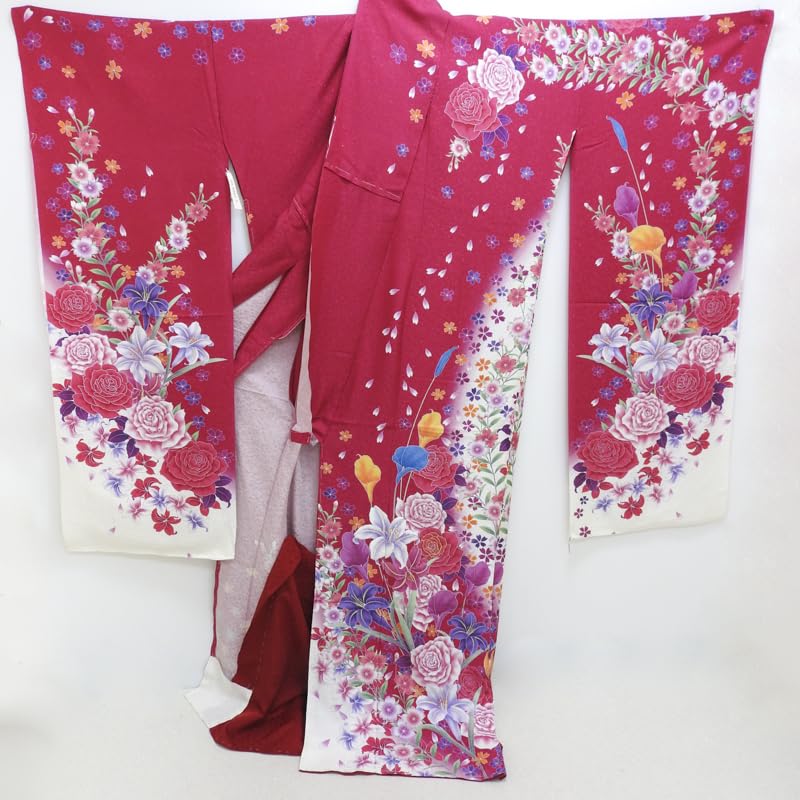 カコさま専用　化繊 振袖 成人 Club藤振袖 未仕立品 ピンク系 カサブランカ 国産丹後ちりめん