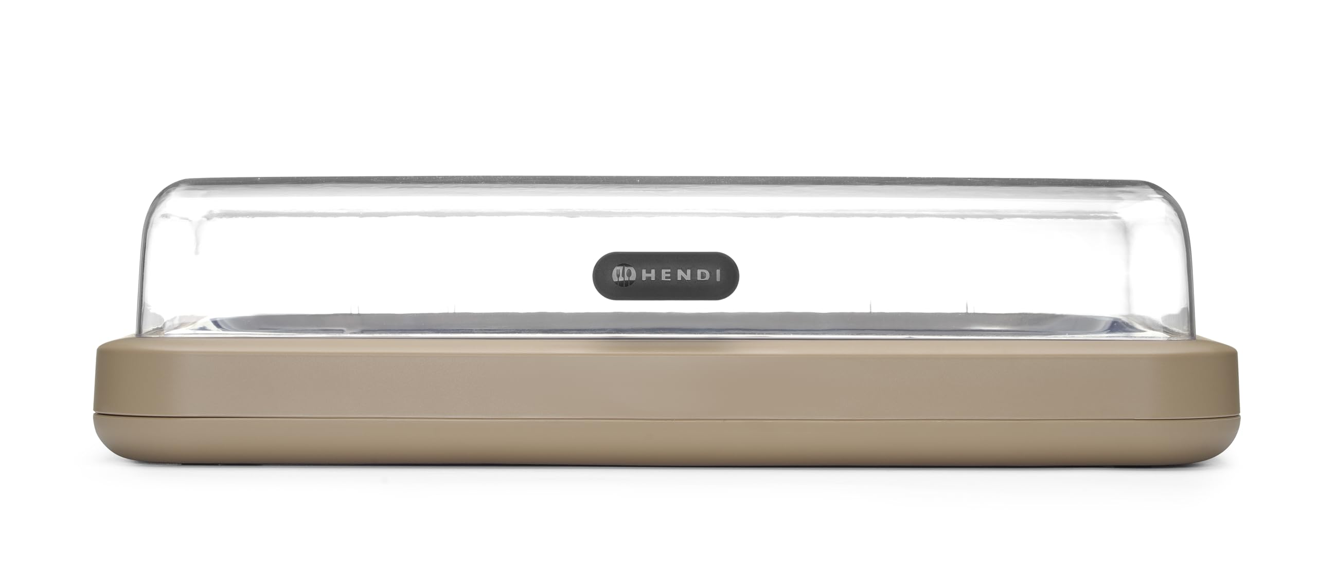 HENDI Expositor refrigerado UNIQ con cubierta transparente abatible de ABS, conjunto exhibidor con bandeja de acero inoxidable GN 1/1, bloque refrigerante, 593x389x(H)147mm, polipropileno, beis