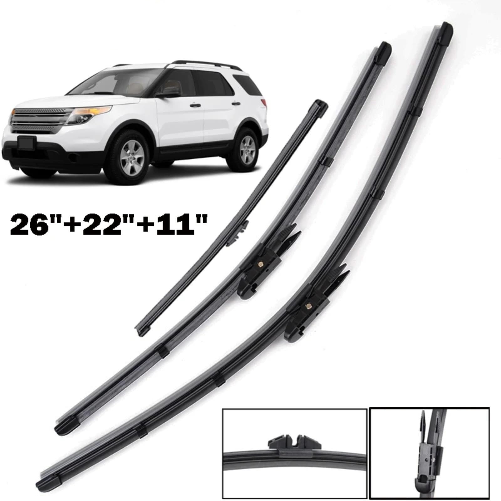 Limpiaparabrisas Para Ford Para Explorer Fifth Para Generation 2011-2017 Limpiaparabrisas coche | Repuesto de escobillas limpiaparabrisas delanteras y traseras, 3 uds., 26 "22" 11"