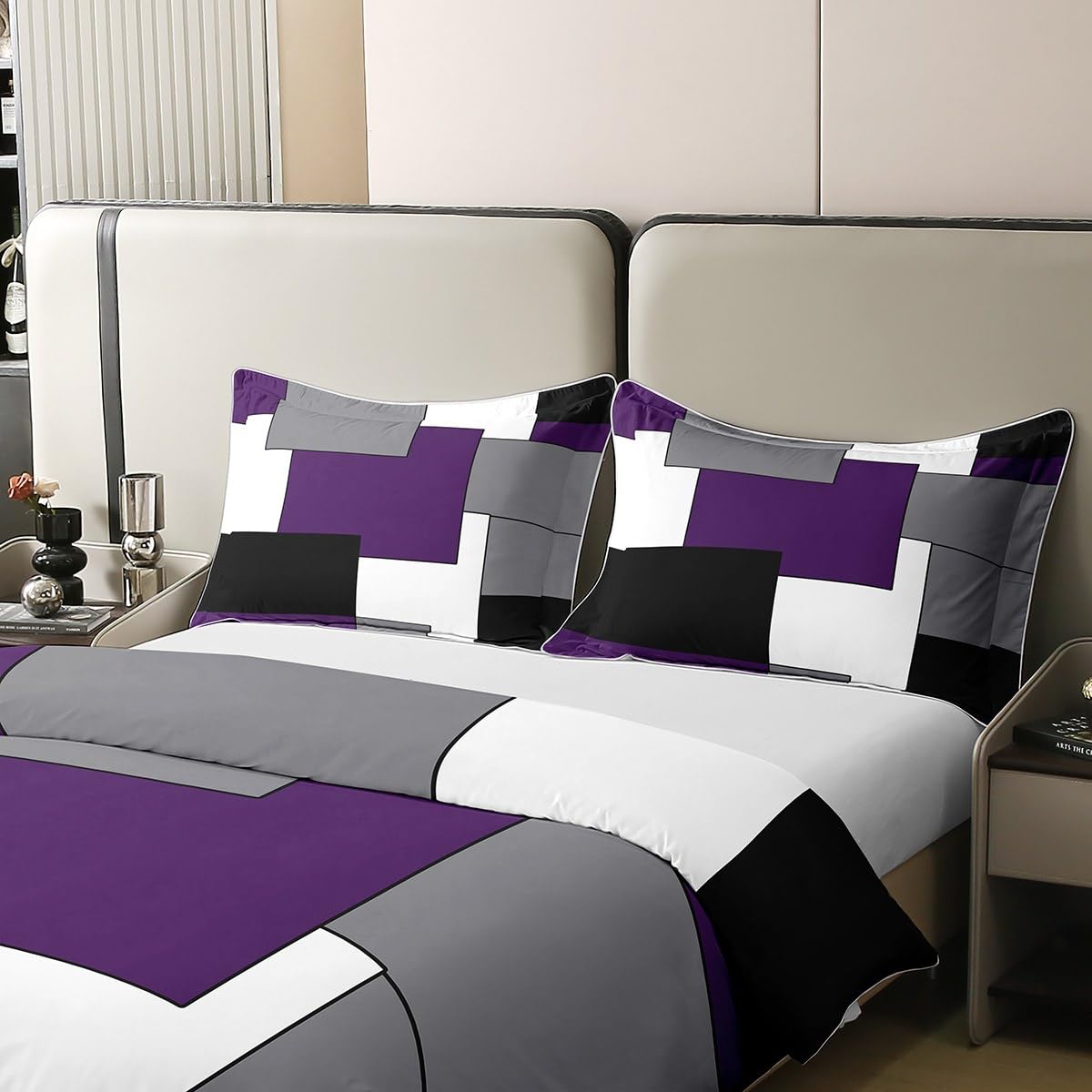Grey Purple White Black 100% Cotton Duvet Cover - Image 4