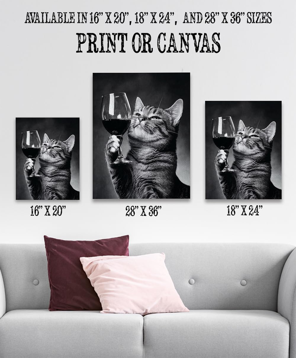 Amazon.com: Cheers, Cat with Wine Poster - 16x20 Stretched Canvas