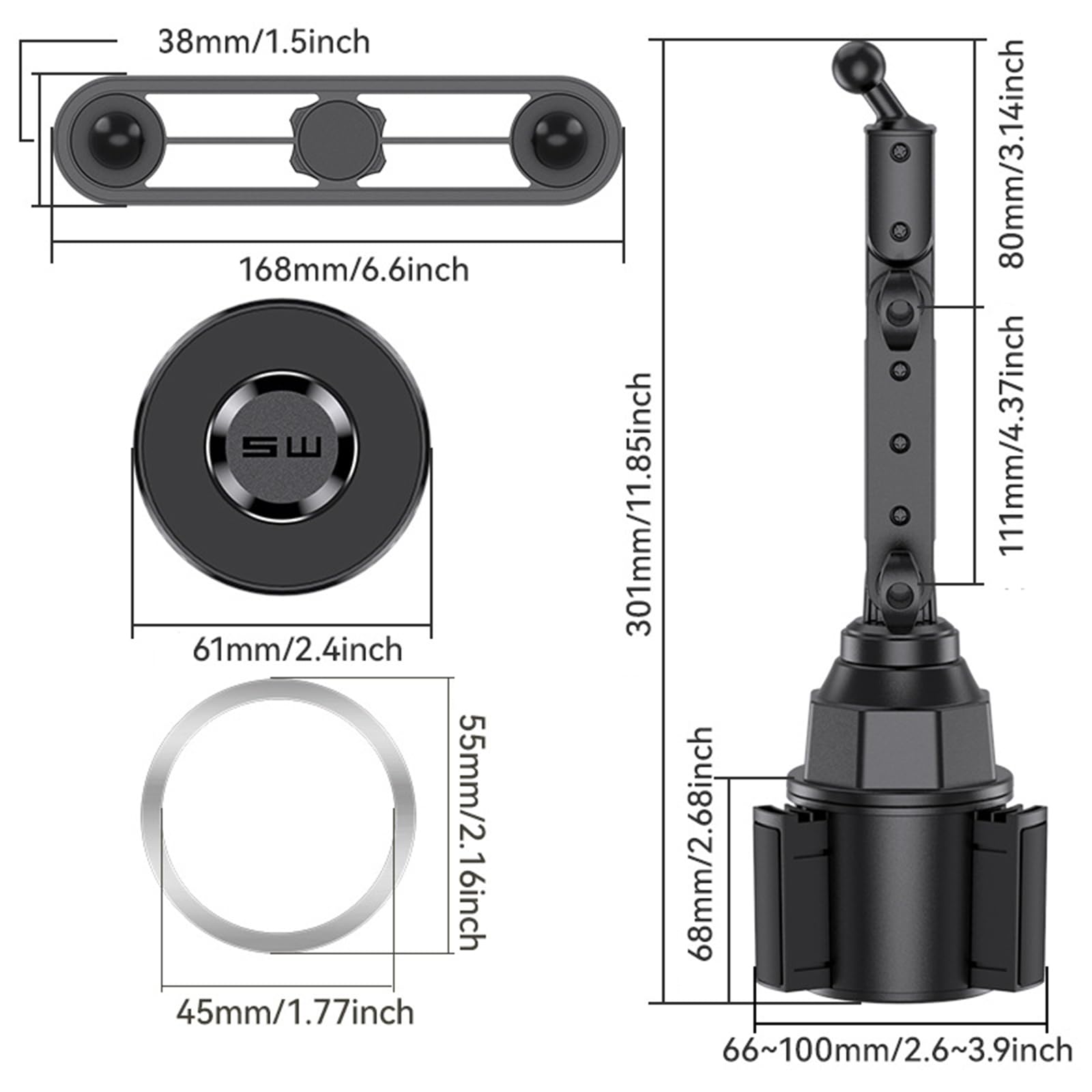 Supporto per tazza da auto per 2 dispositivi con base girevole Supporto per auto a doppia testa adatto per 4 telefoni da 7,2 pollici Doppio supporto per tazza per telefono