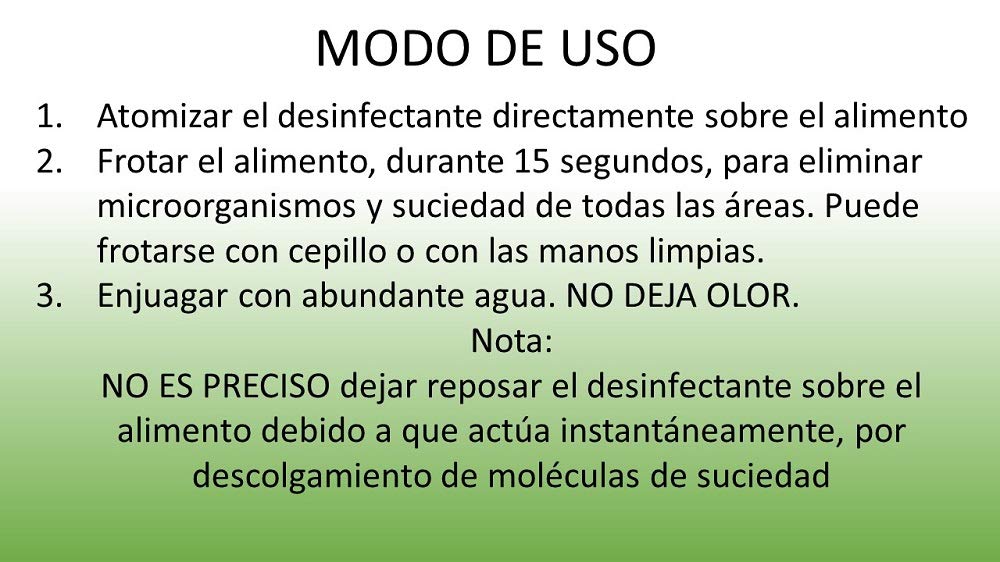 5 LITROSDesinfectante para Frutas y Verduras Producto 100% Vegetal a Base de bioetanol y ricino. Sin lejía, no toxico. 5+1L Botella ATOMIZADOR