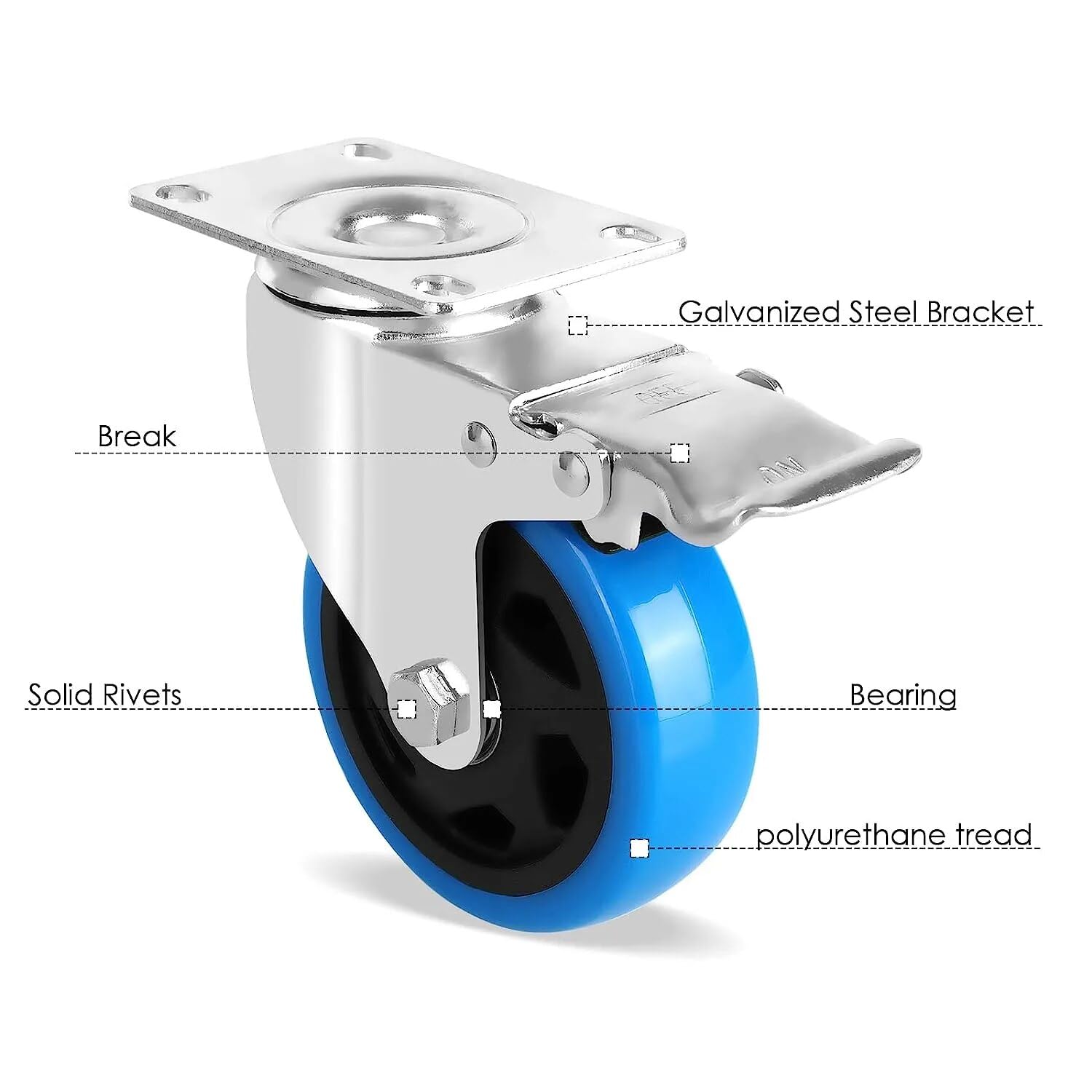 Premium Transportrollen 100mm mit Bremse | Möbel-Transporthilfe Gummi | Möbelrollen 8 Stück