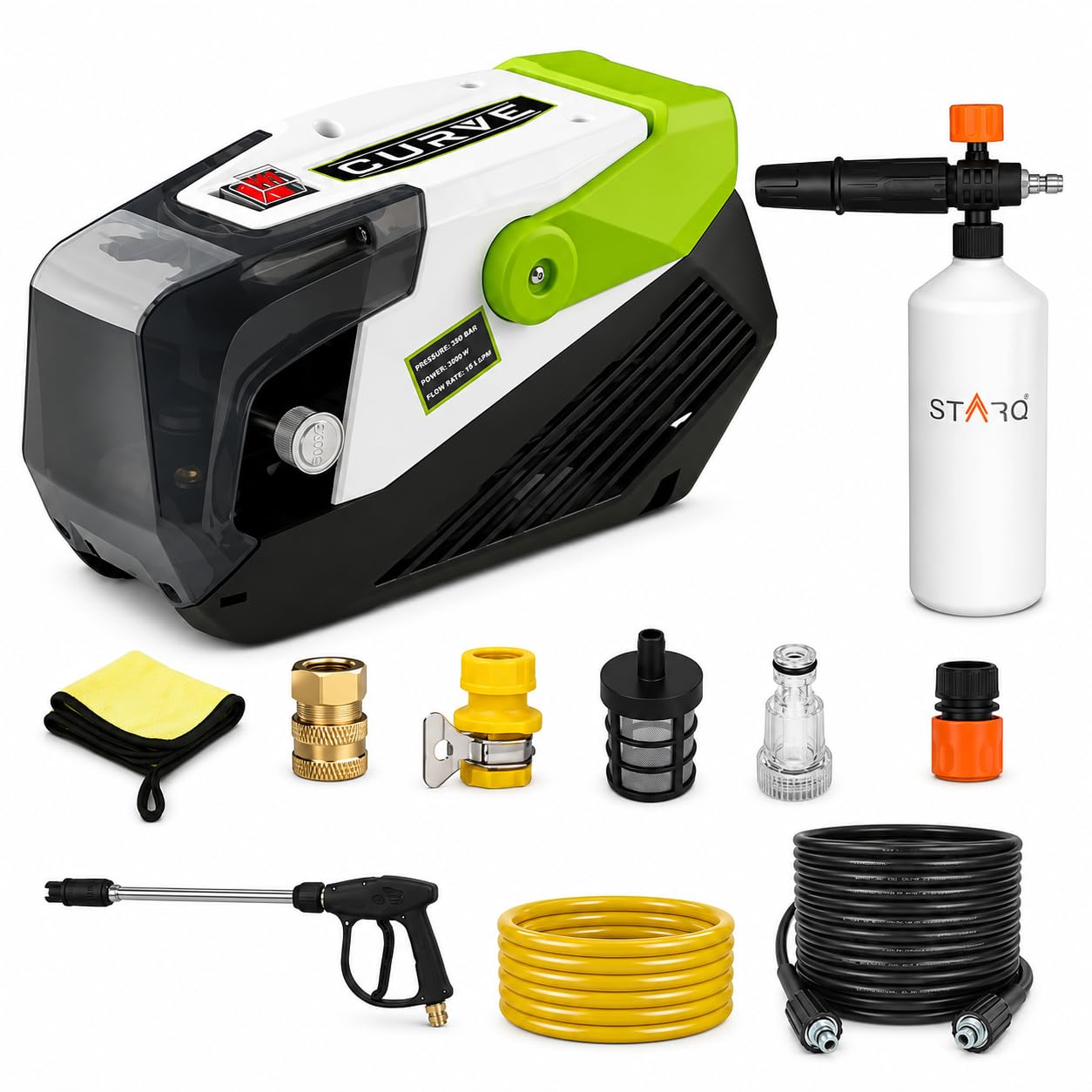 Starq Curve High Pressure Washer, Car Washer, 3000 Watts Motor, 350 Bars, 15L/Min Flow Rate, 10 Meters Outlet Hose, Portable, Car, Bike & Home Cleaning-image-19