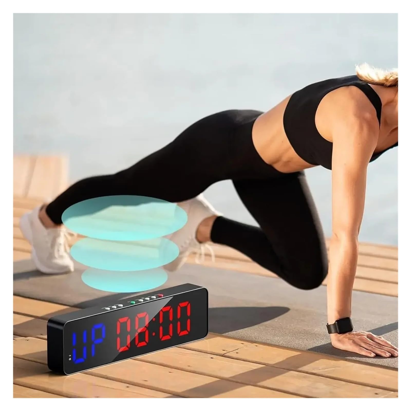 Reloj de gimnasio con control remoto, temporizador de intervalos ultraclaro de 12x 3,5 pulgadas con cuenta atrás/arriba LED for deporte Uso en múltiples escenarios