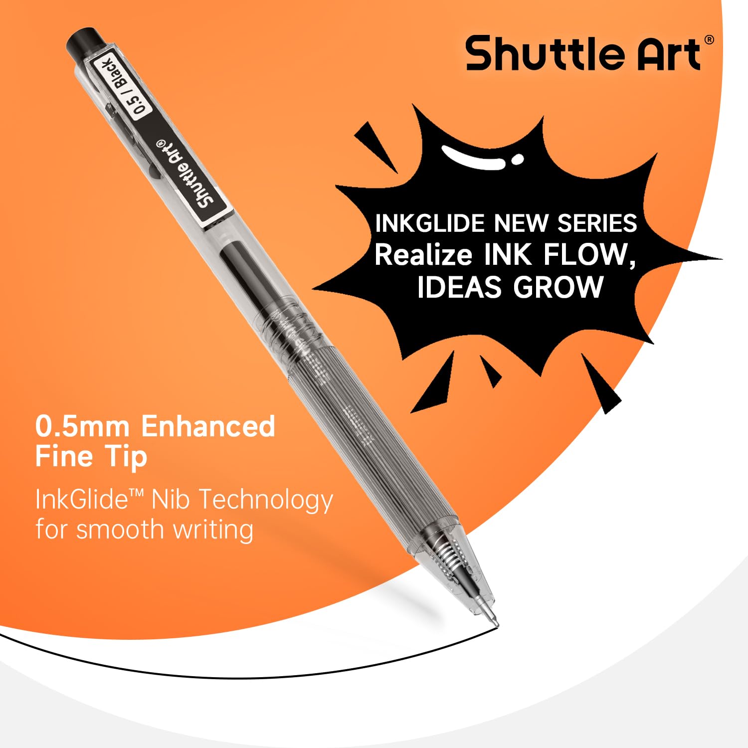 Shuttle Art Black Gel Pens Ink Glide Series 60 Pack Retractable 0 5mm Fine Point Rollerball Gel Ink — view 4