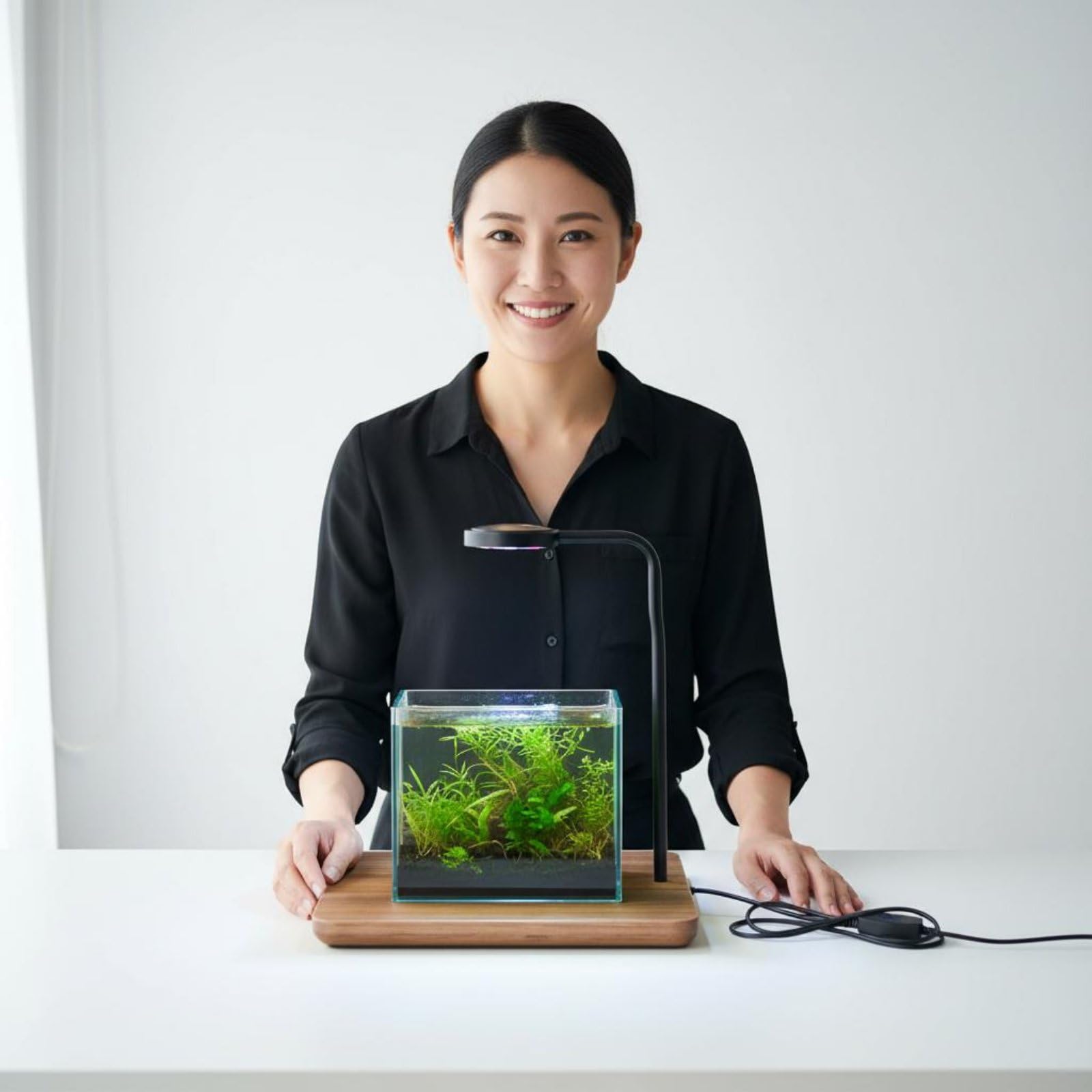 Lámpara de Acuario LED Luz de Pecera Lámpara para Paisajismo Acuático Lámpara de Plantas con Brazo Ajustable Control Sencillo de Colores y Brillo Base, Blanco Marfil, Grande