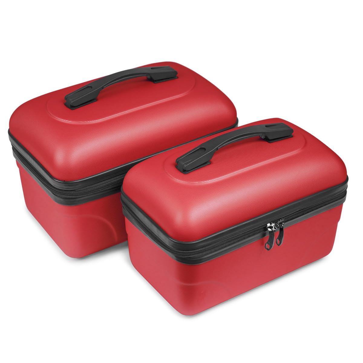 Kinston Set aus 2 großen Kosmetiktaschen – Hartschalen-Vanity Case – Kosmetiktasche, Hartschale mit Griff, Reise-Organizer – Große Kapazität (Rot)