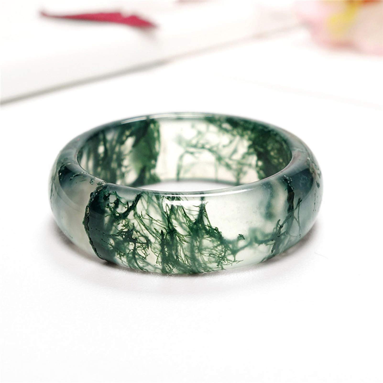 BMQ Aquatic Achat Ring Eisblume Gras Grüne Ringe Chalcedon Jade Paar Schwanz Ring Schmuck