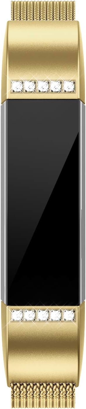 QusFy Metal Bands Compatible with Fitbit Alta/Alta HR/Ace, Stainless Steel Metal Replacement Accessories Small with Diamond Dressy Design for Women Men, Silver, Black, Rose Gold, Colorful, Champagne