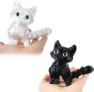 2Pack 3D Printed Cat,3D Print Animals,3D Printed Fidget Toys Flexible Joints Fidget Toys Black White