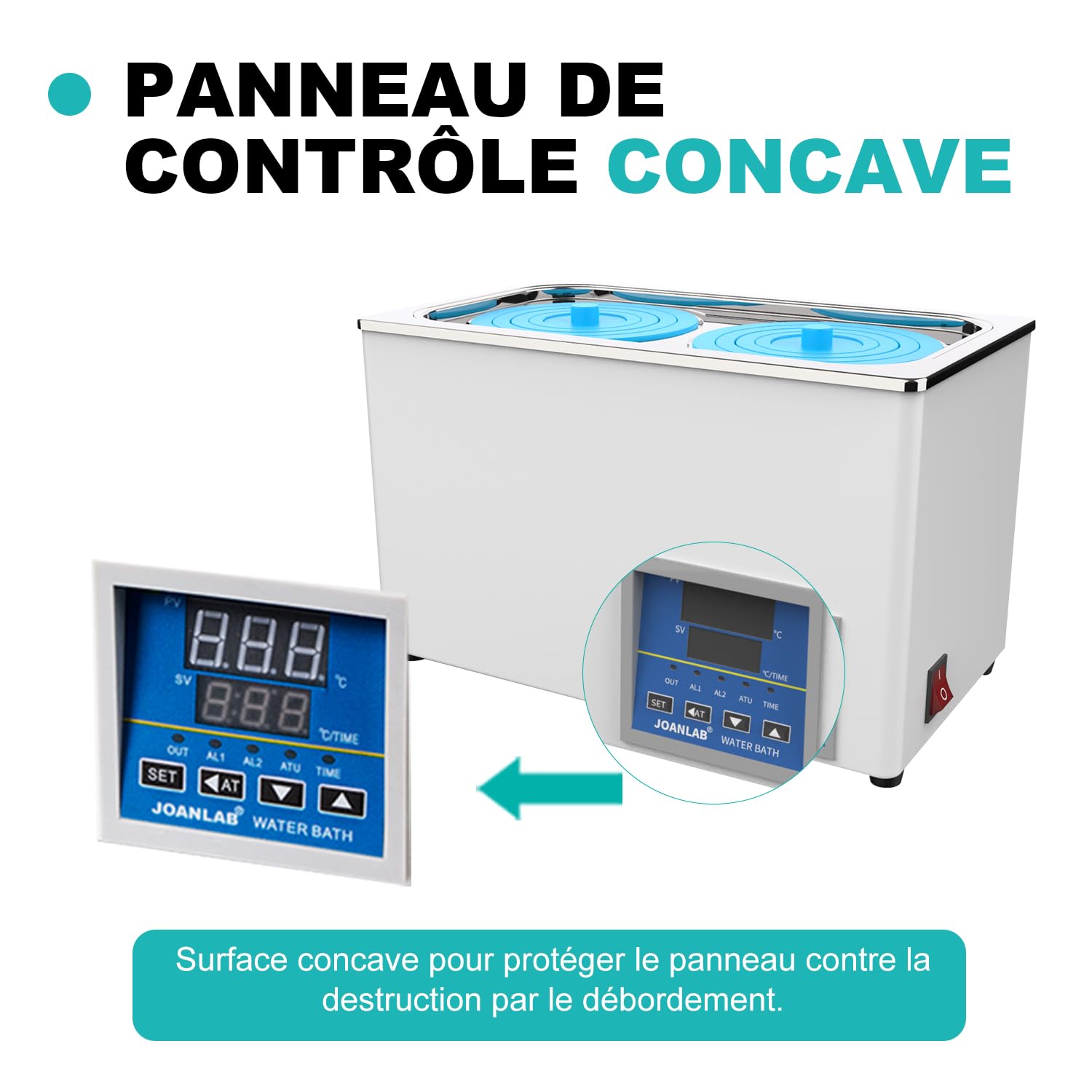 JOANLAB Bain-Marie Laboratoire 6L, 600W - Double Ouverture, Acier Inoxydable - Thermostat Numérique ±0,1°C - Minuterie 0-99 Min - Affichage LED