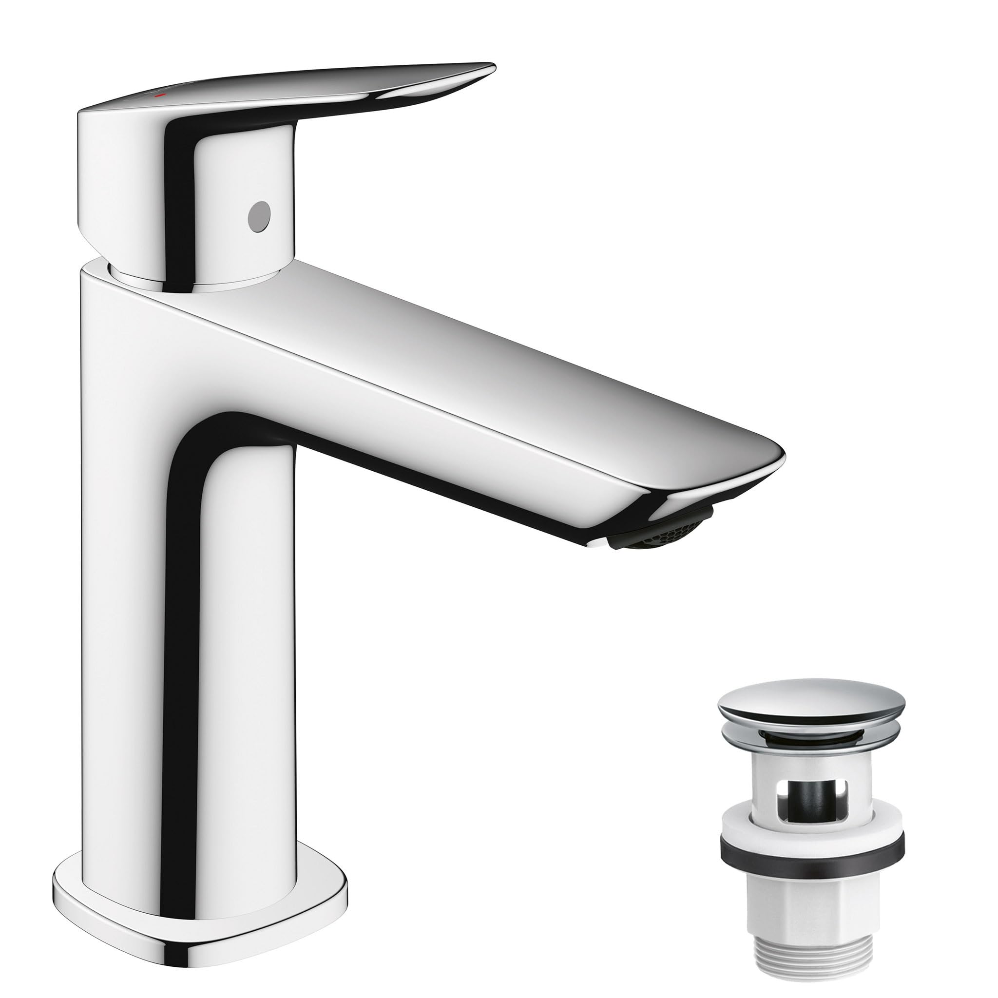 Hansgrohe Logis Armatura umywalkowa, kran łazienkowy z wylewką o wysokości 110 mm, z zestawem odpływowym Push-Open, oszczędzająca wodę armatura łazienkowa, chrom